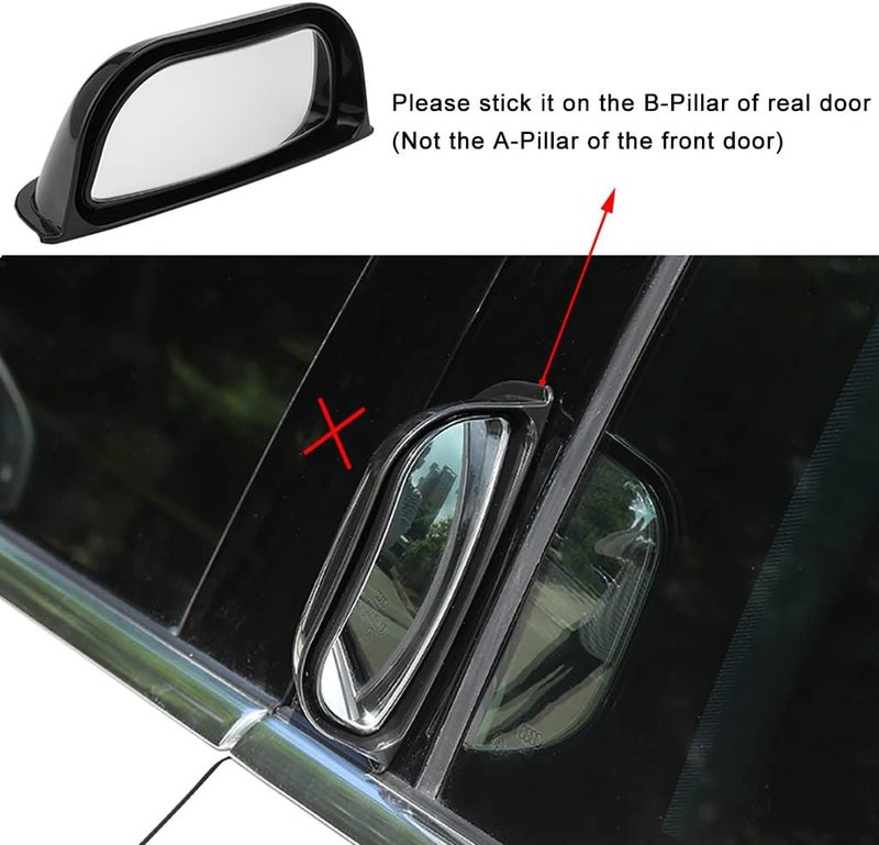 ESreake 2Pcs Back Passenger Rear View Mirror Adjustable Blind Spot Mirror,Real Glass,Car SUV Side View Mirror With Convex Surface Stick on B-Pillar for Second Row Door Safely Get-Off (Black frame, 2 PCS) - Image 3